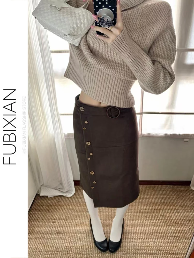 

Ретро-корейская приталенная юбка-футляр из утолщенной шерсти для молодых женщин, для повседневной носки