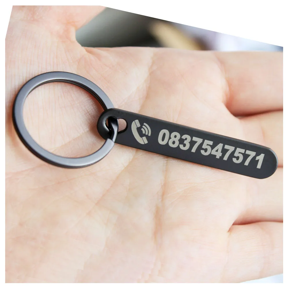 Custom Phone Number Keychains Cute Hollow Out Animals Personalized Titanium Bar Keyring Laser Engraving Name Car Key Chain Gifts