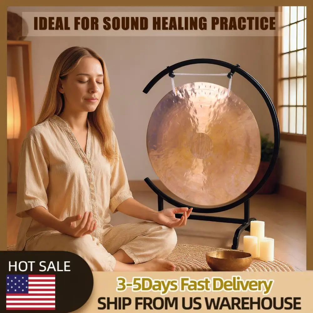 

Chinese Percussion Instrument Brass Gong on High C Stand with Stand & Mallet Desktop Wind Gong for Home Decor Housewarming Gift