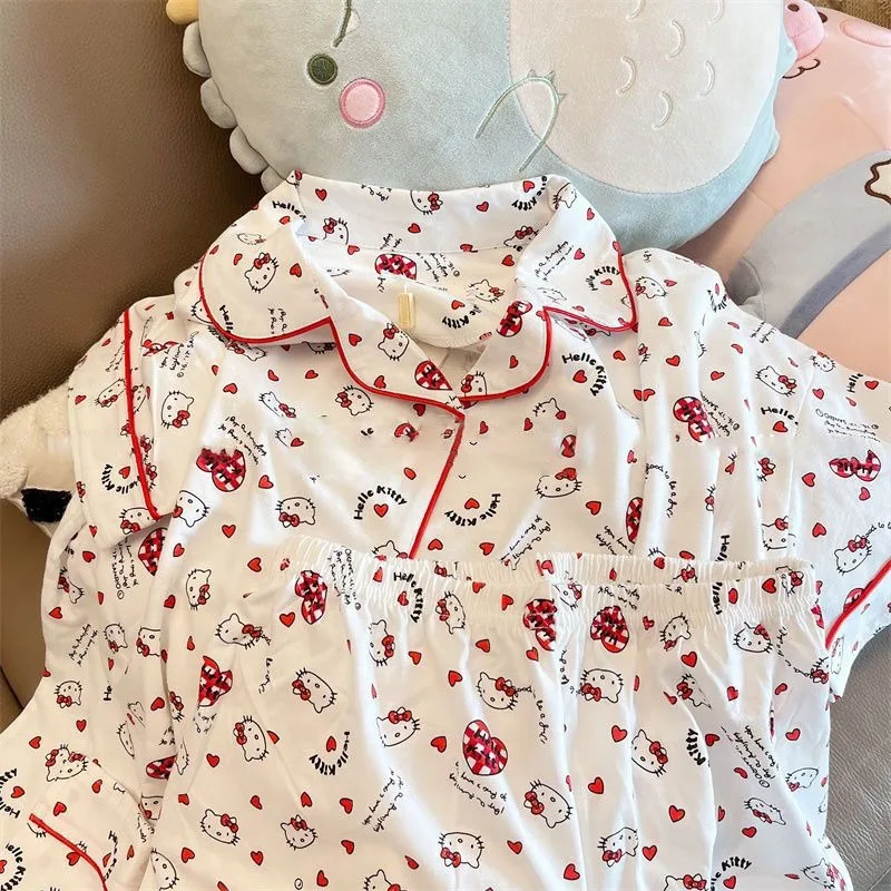 Sanrio cute Hello Kitty My melody Pochacco pajamas for women summer three-piece suit short-sleeved trousers cartoon home clothes