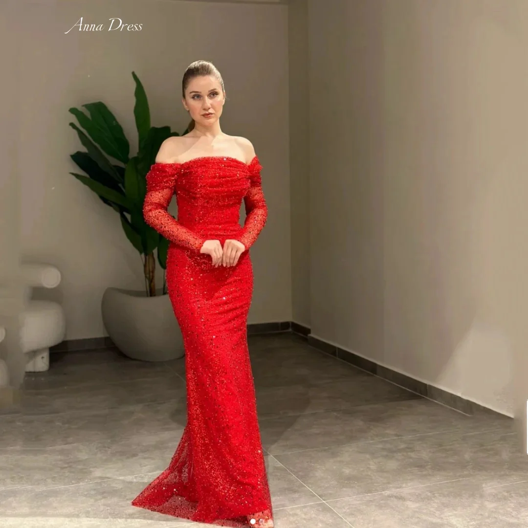 

Anna Sequins Luxury Evening Dresses 2024 Women Off the Shoulders Elegant Party Dresses Woman Wedding Dress Saudi Arabia Gala