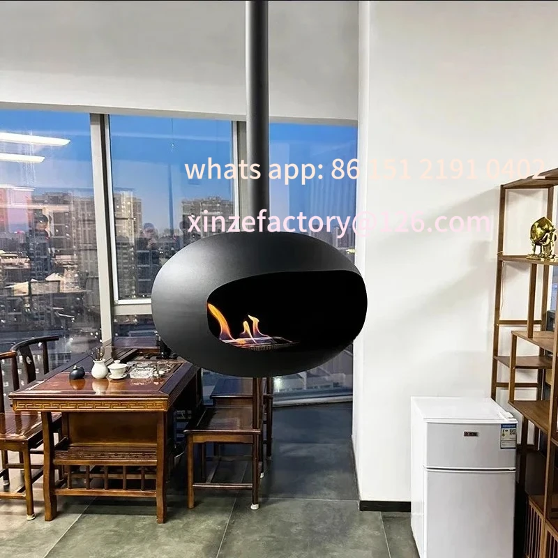 Aanpasbare creatieve hangende open haarden, Scandinavische huisverwarmingsdecoratie, woonkamerveranda echt vuur, ontwerper ijzeren kunstverwarming