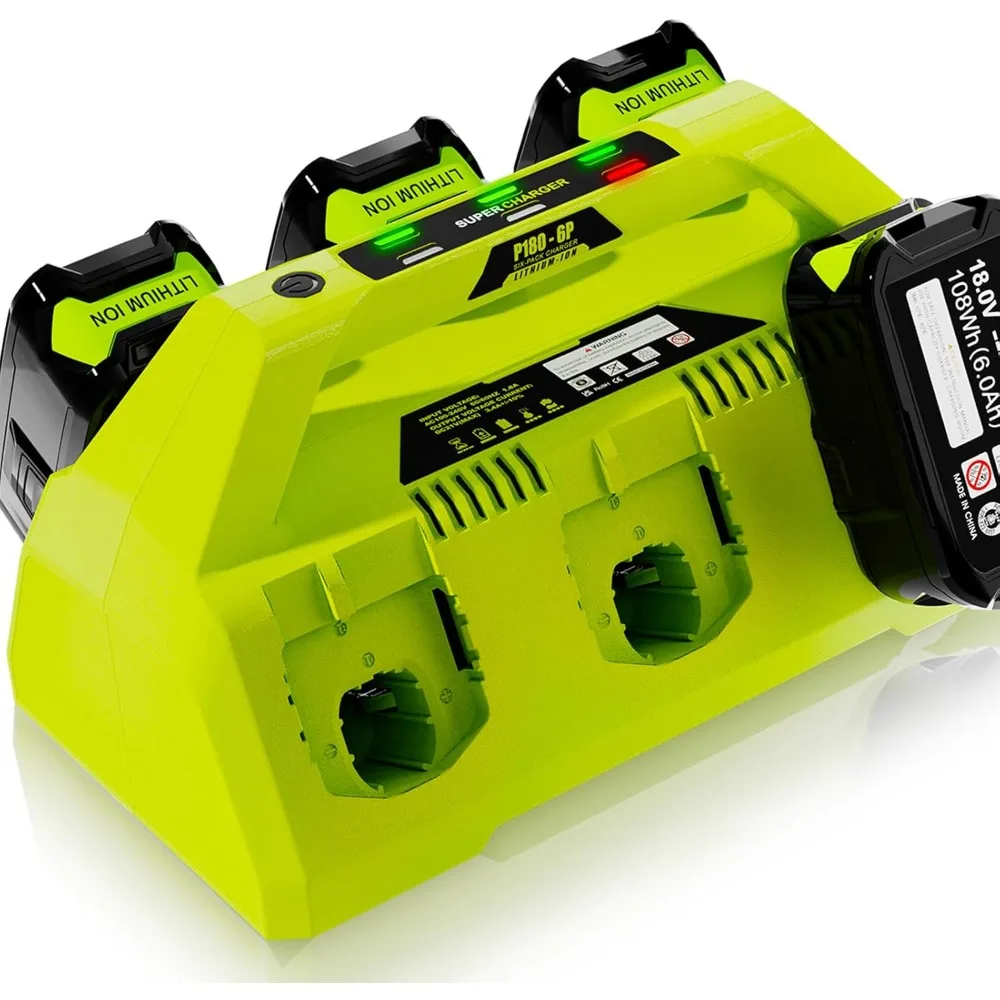 

【 Wall-hole】 Replace 6 Port Chrager for Ryobi 18V Lithium-Ion Charger Fast Charge with Power Choose Button,6 LED Indicators