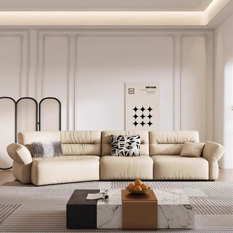 Furniture Sofa, Chaise Concubine, Corner Leather Sofa, Italian Minimalist Top Layer Cowhide Sofa, Leather High-End