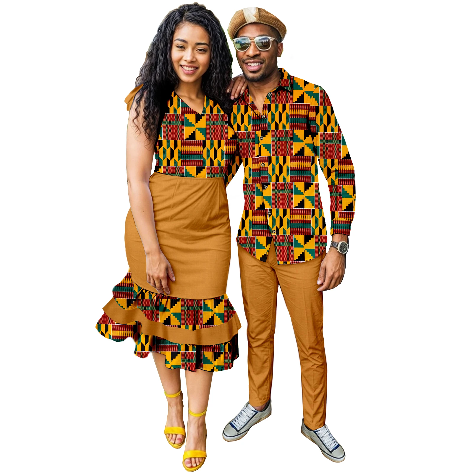 African Couples Matching Outfits Women Print Dresses Traditional Dashiki Men Suit 2 Piece Sets Casual Everyday Wear