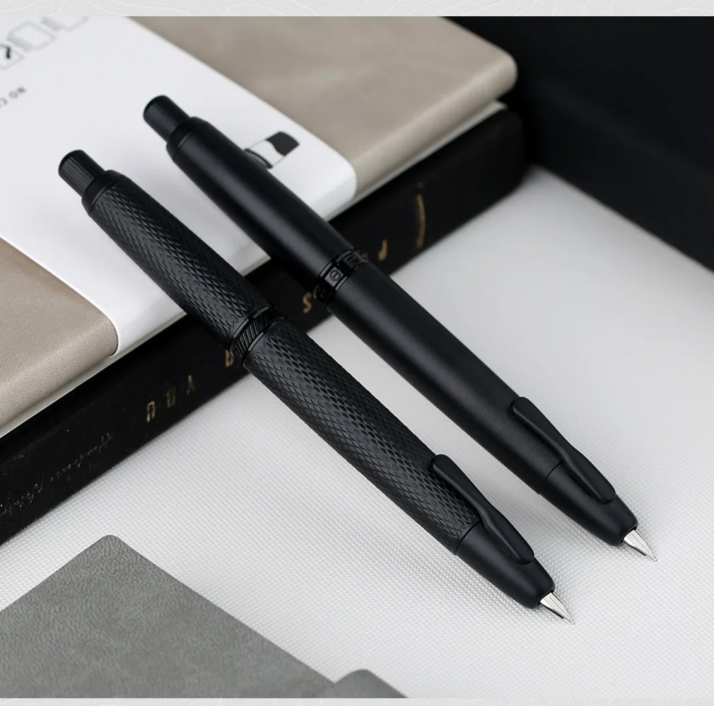 

MAJOHN A1 Press Retractable Fountain Pen Extra Fine F Nib Matte Black Metal Converter Pen for Christmas Gift Writing