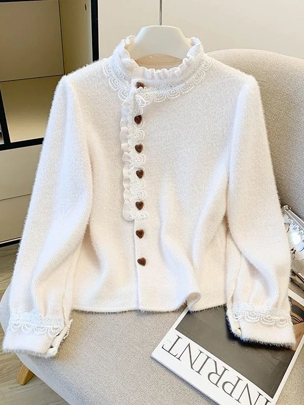 

Модный женский топ Ele Thiened Long Sve для осени и зимы, свободного кроя, с эффектом стройности, с пуговицами в форме сердца, для женщин среднего возраста...