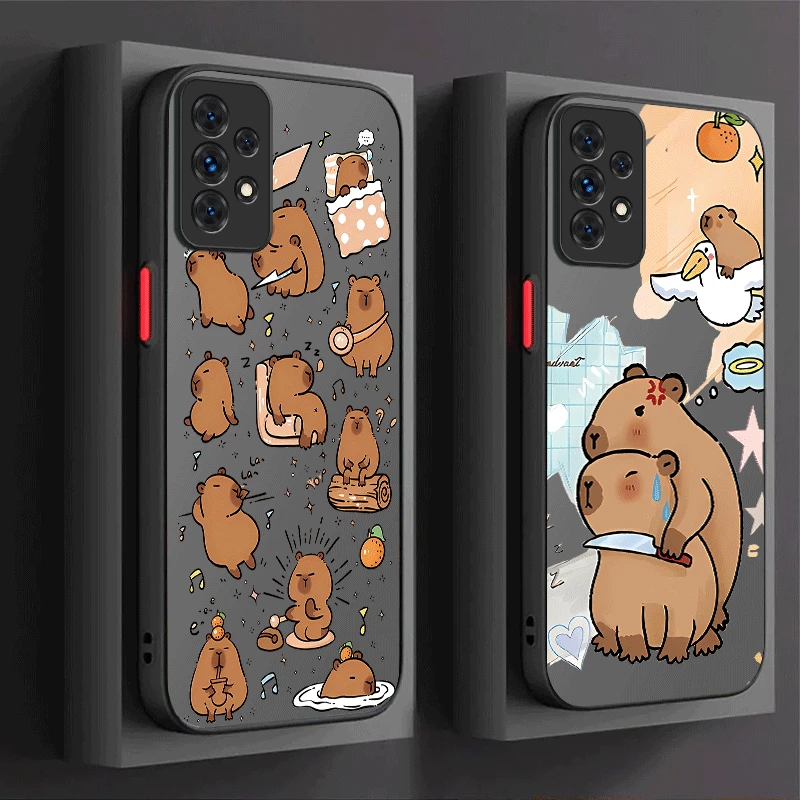 Cartoon Kapibala Matte Case For Samsung Galaxy A16 A53 A54 A34 A24 A06 A05 A05S A13 A23 A33 A73 A72 A52S A52 A32 A22 A12 Cover