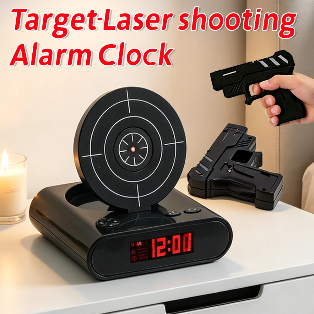 Réveil Cible de Tir avec Affichage LED et Son Effet Pistolet, Horloge Créative pour le Tir sur Cible, 2 Modes d'Alarme pour les Grands Dormeurs, Nouveauté pour Garçons et Filles