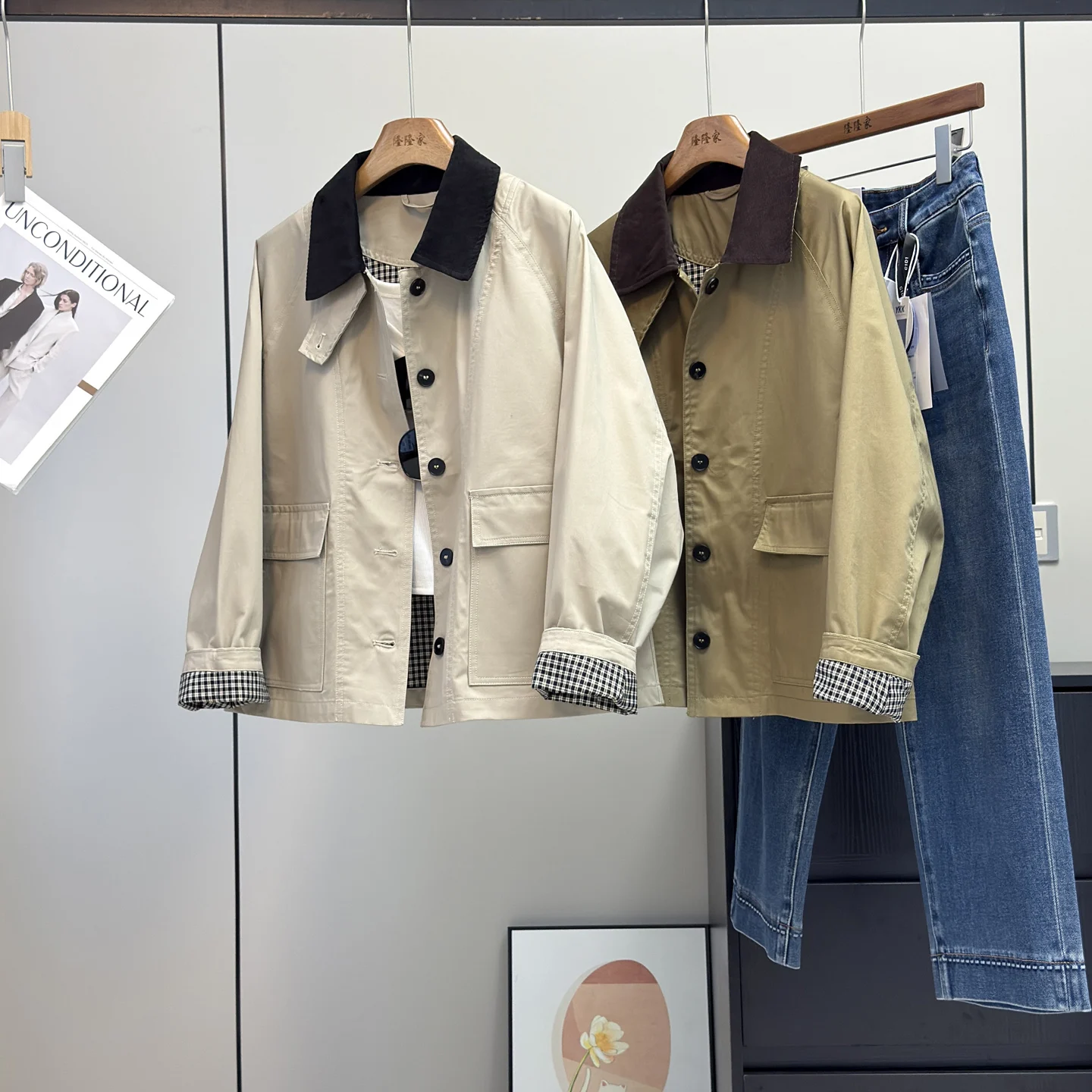 

Early Autumn Barn Sle ort Cotton Corduroy Jaet High Cotton Count Casual irt Collar Coat for Women Loose Fit Button Cl...