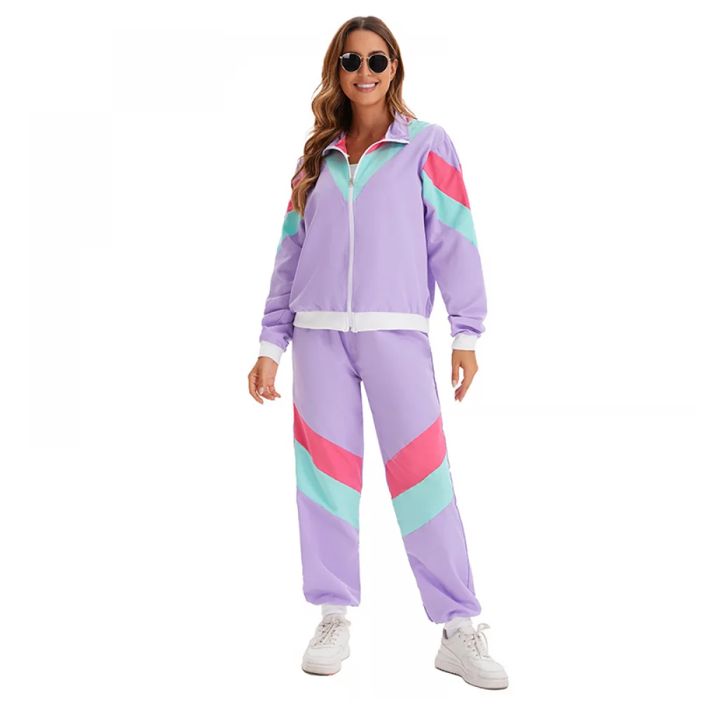 Disco 80s Tracksuit Adult Men Women Vintage 80s Hip Hop Disco Cosplay Hippie Costume Halloween Carnival Party Couple Tracksuit