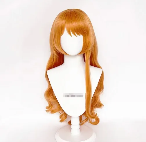 Nami Peluca de Cosplay para mujeres y niñas, pelo largo y rizado ondulado, color naranja, resistente al calor, Anime Nami, fiesta de Halloween, 75cm