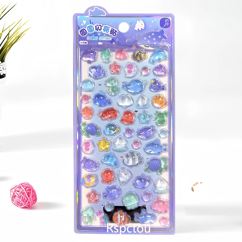 Cute Shell Ice Cream Furit 3D Relief Stickers Decorative Phone Case Stationery Kawaii Cartoon Crystal Sticker Toys Gifts