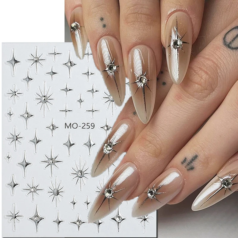 

5d Embossed Diamonds Studs Metallic Silver Starlights Nail Art Decals Stickers For Nails Art Manicures Tips Decorations