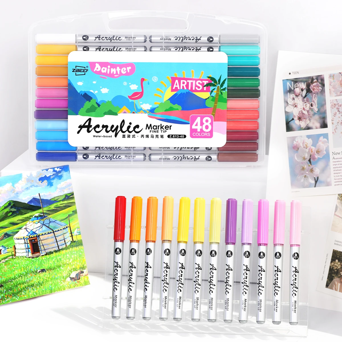 

12-100 Colors Acrylic Paint Marker Pens Set Student/Artist Rock Painting Glass Ceramic Fabric DIY Card Art supplies