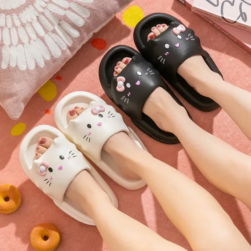 Female Summer Lovely Cat Slippers Cartoon Thick Bottom Indoor Sandals Home Bathroom Non-slip Lightweight Shoes Sapatos Feminino