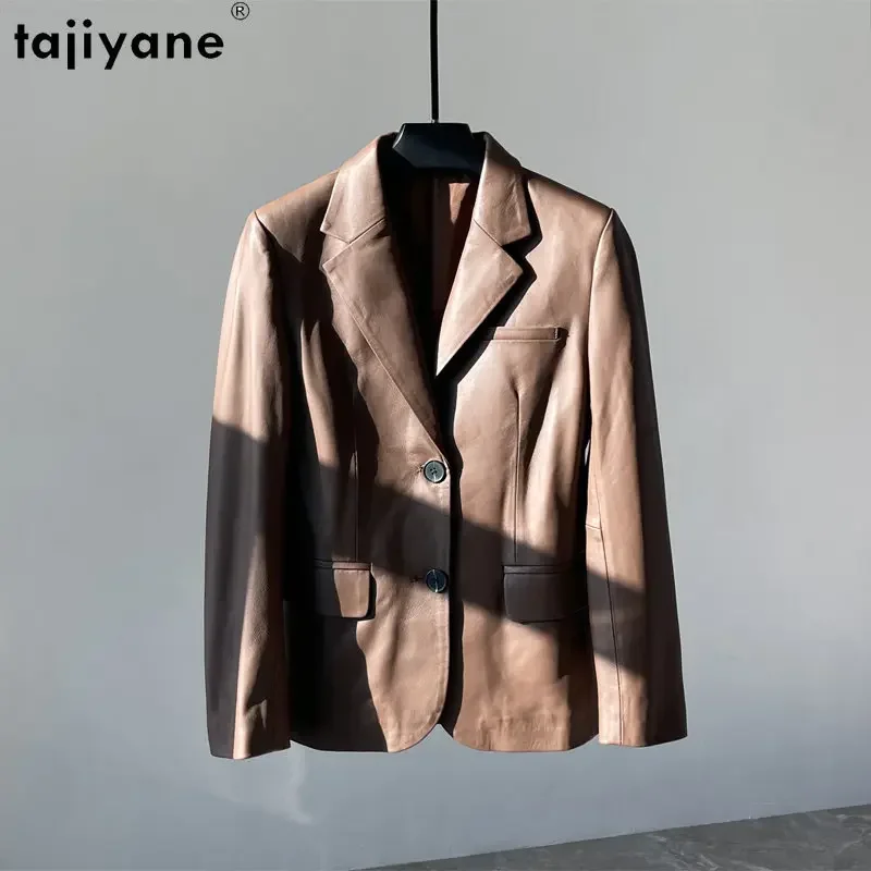 Tajeyane-Chaqueta de piel auténtica para mujer, abrigo elegante de piel de oveja auténtica con cuello de traje, 23 abrigos