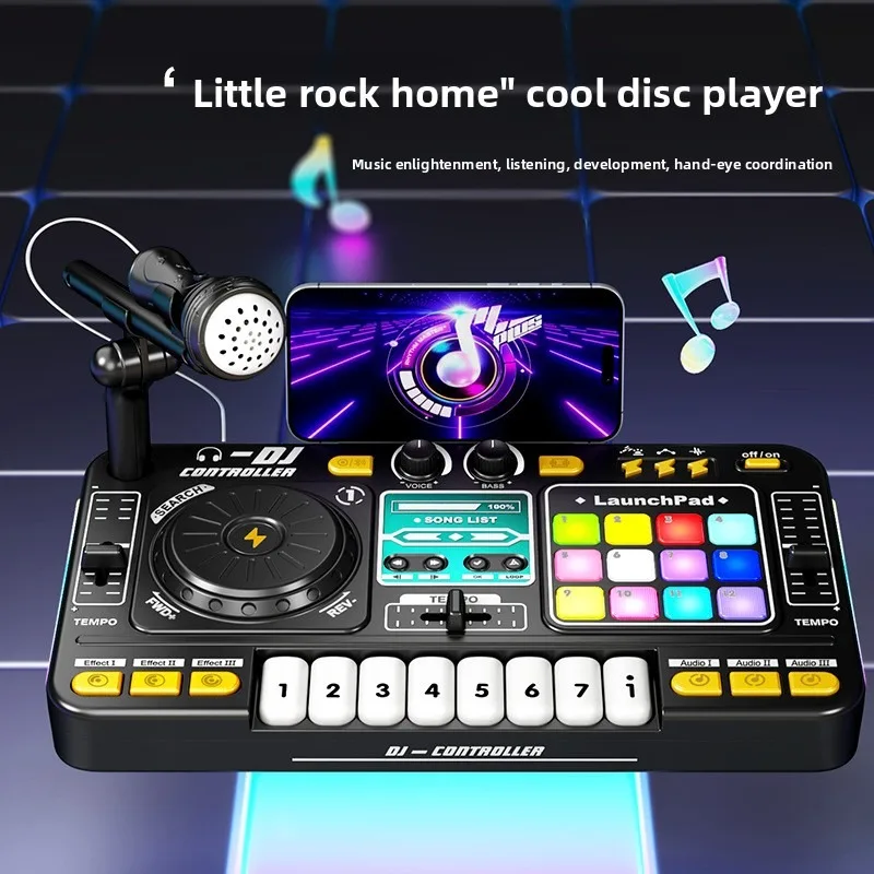 Kid Musical DJ Mixer with Microphone Electronic Keyboard Bluetooth DJ Turntable Console Junior Music Instrument Educational Toy
