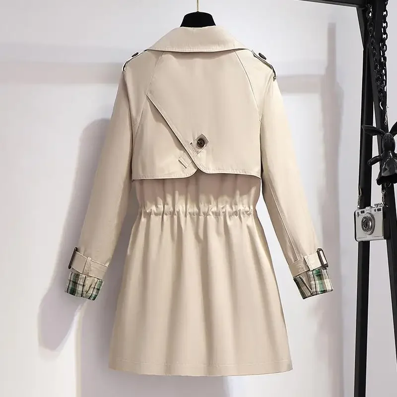 2024 Spring Autumn Women's Mid-length Trench Coat Double-breasted with Lining Jacket Female Drawstring Waist Fashion Formal N96