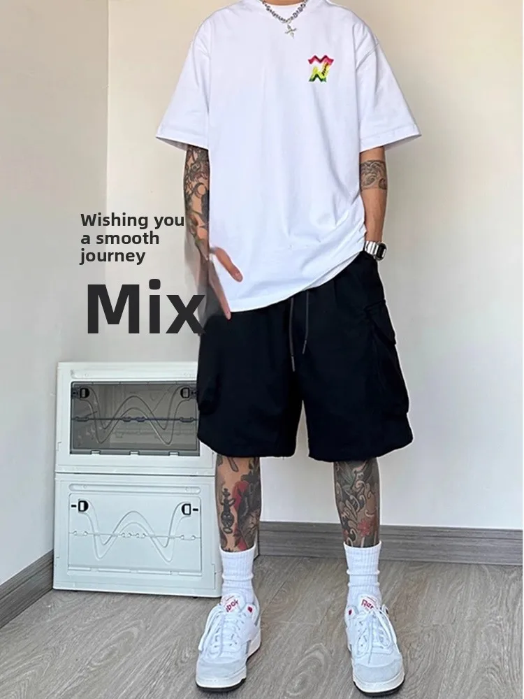 

Retro Japanese Functional Workwear orts Men Summer Thin Faion Loose Straight Casual Five-Quarter Middle Pants