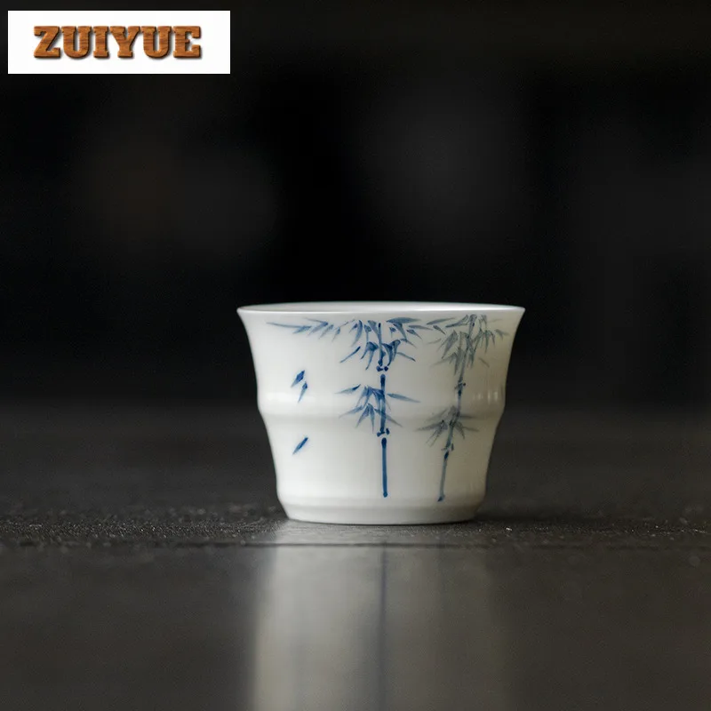 

2 шт./лот, 35 мл, бамбуковые узлы, мастер-чашка, ручная роспись, синяя и белая чашка, маленькая дегустационная кружка, креативная чайная пара, чашка для медитации, ремесло