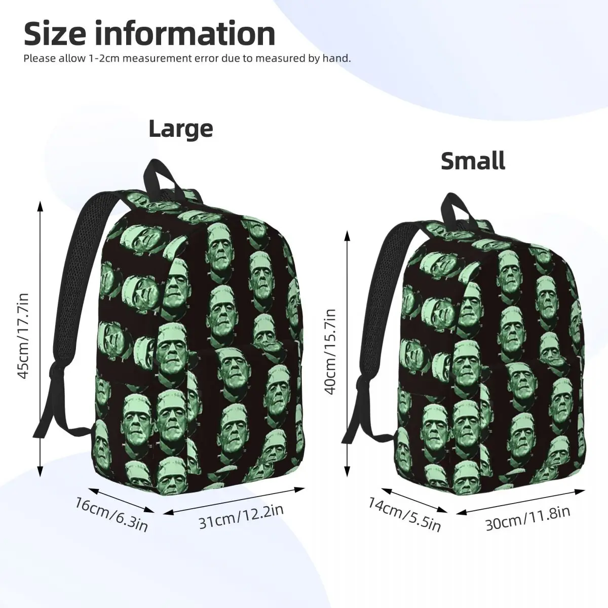 Monster Face Halloween Costumes para homens e mulheres, Cool Halloween Backpack, Frankenstein Backpack, Estudante, Caminhada, Viagem, Laptop, Canvas Bags