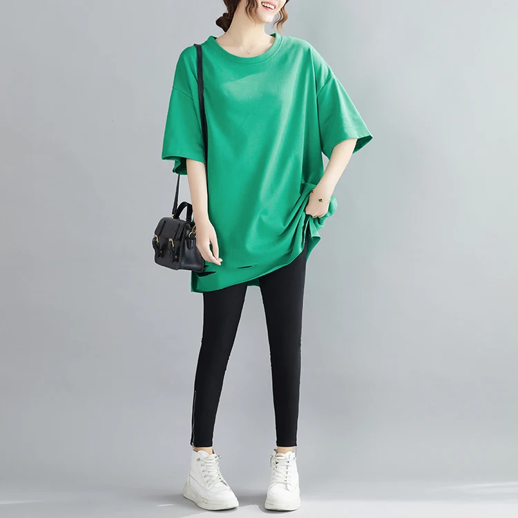 plus Size Women's T-irt Belly Cover Design Summer Unique High-End ort Sve round Ne Cotton Slimming Effectiven