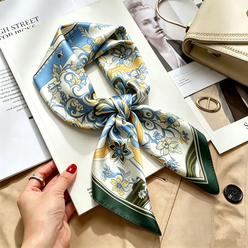 Ladies Handkerchiefs Hair Silk Scarf 70*70cm Print Satin Square Silk Scarves Shawls Women Luxury Brand Designer Hijab Headband - view 5