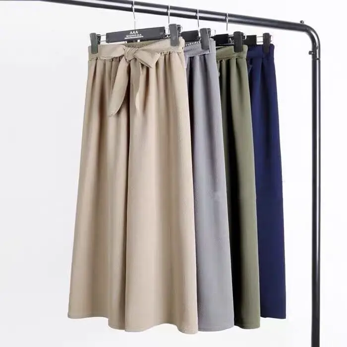

New casual straight leg pants with high waisted elastic waistband and bow tie wide leg pants for women
