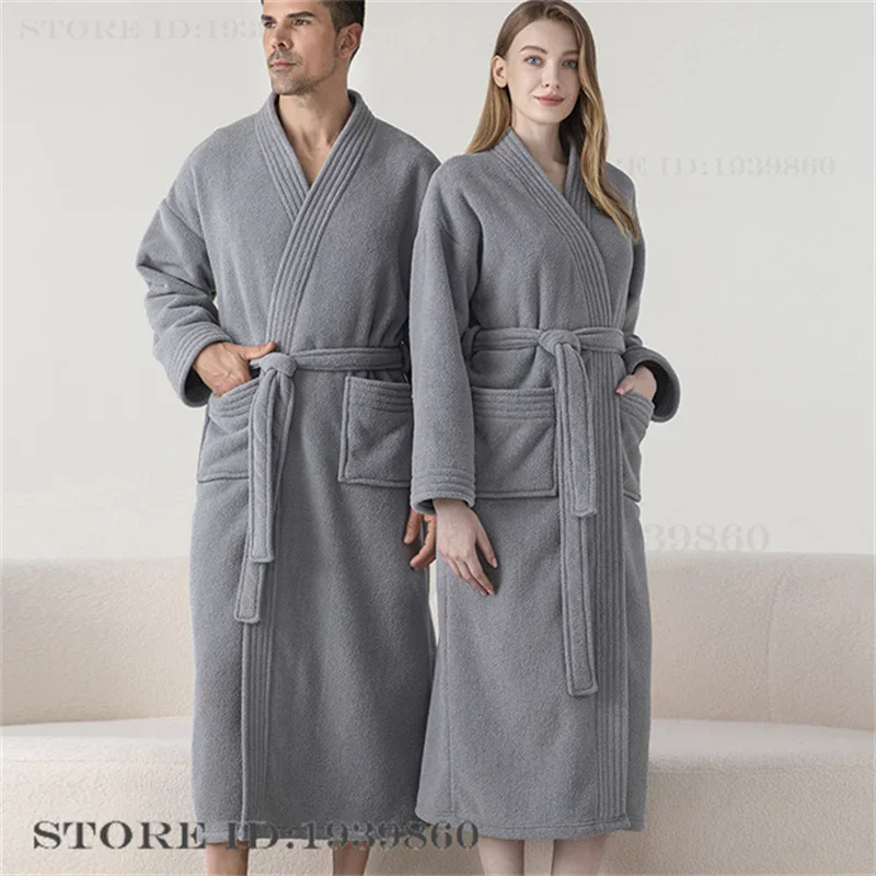 

Thicken Flannel Men Women Sleepwear Winter Couple Long Robe Kimono Bathrobe Homewear Casual Coral Fleece Nightwear Loungewear