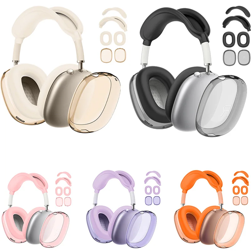 Coque de protection transparente 4-en-1 en silicone et TPU pour AirPods Max : Écouteurs, coussinets et bandeau – Accessoires en silicone EJBHT07