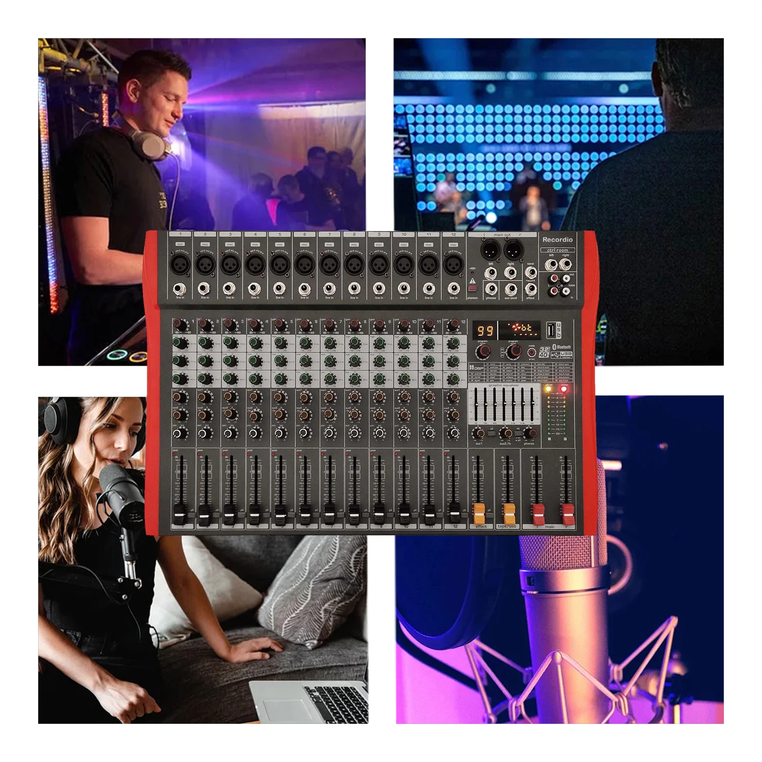 GAX-CY12 Professional 12-channel  Sound Mixing Console With Blueteeth Sound Mixer Audio 99 DSP Effects Phantom Power 48V USB - view 6