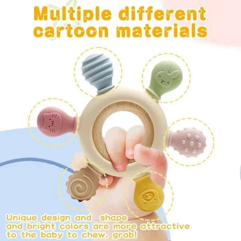 1pc  BPA Free Food Grade Baby Silicone Teether Rudder Shape Wooden Ring Teething Toys Infant Chewing Nursing Toy Newborn Gifts