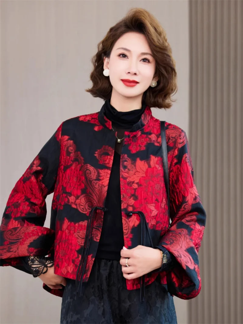 Women's 2025 Early Spring Luxury Jacquard Cropped Jacket - Embossed Long Sleeve Mid-Length Top with Designer Details G552