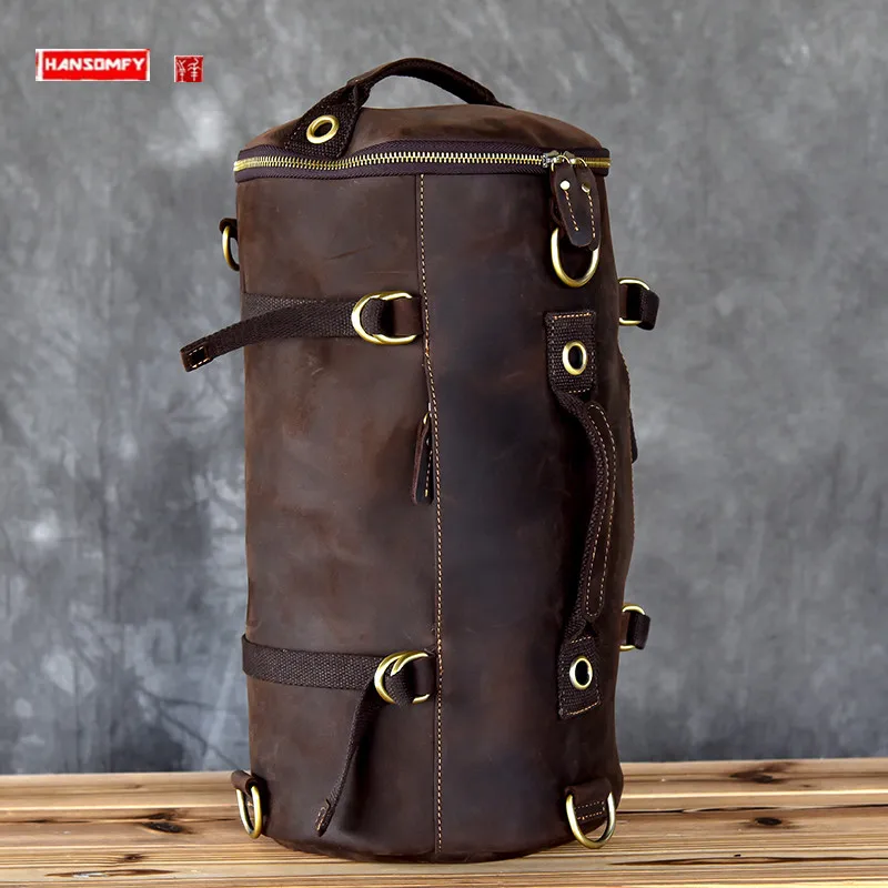 

Genuine Leather Men Backpacks Shoulder Bag Handbags Travel Backpack Bucket Bag Multi-functional Models Of Men's Leather Portable