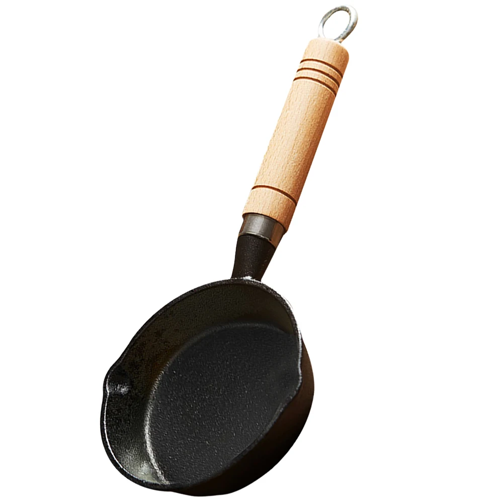

Mini Cast Frying Pan 13cm Wood Handle Spout Small Pot Spout Pot Metal Tool Easy Clean Melting Wax Storage