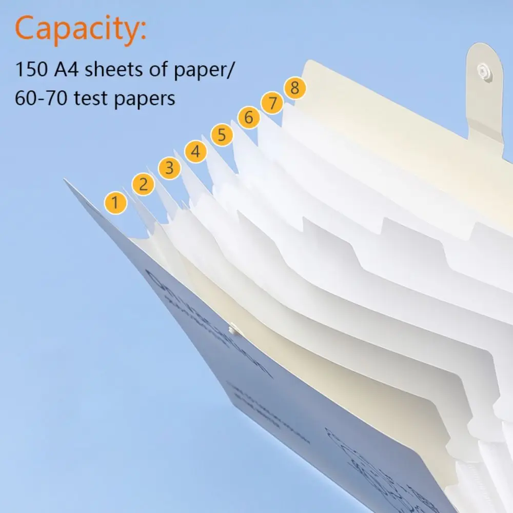 Simple Waterproof A4 File Folder 8 Pockets Large Capacity A4 Paper Storage Bag Thickened PP Classification Folder School Office