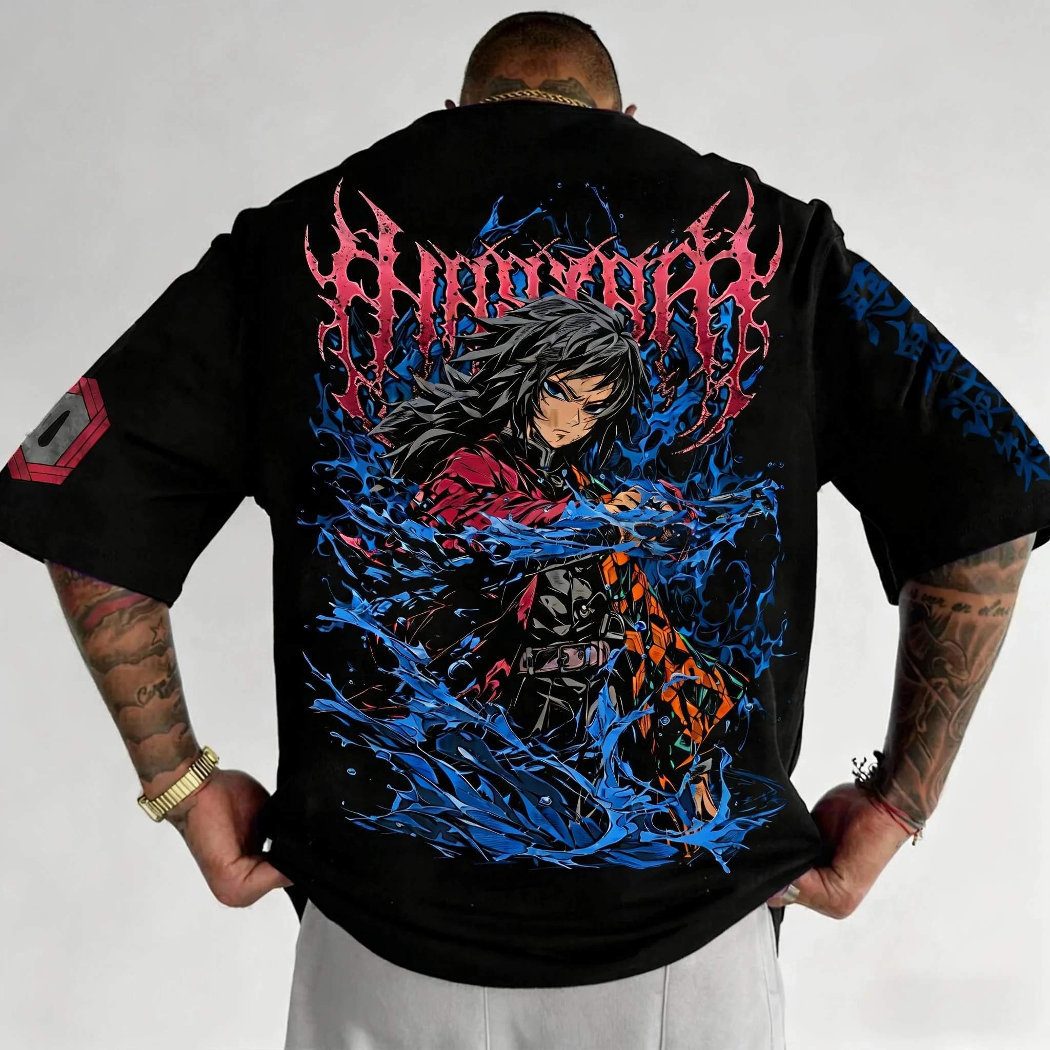 เสื้อยืดแขนสั้นลายอนิเมะดาบพิฆาตอสูร ผ้าฝ้ายแท้ ทรงหลวม สไตล์สปอร์ต แฟชั่นฤดูร้อน คอกลม สำหรับผู้ชายและผู้หญิง ปี 2025