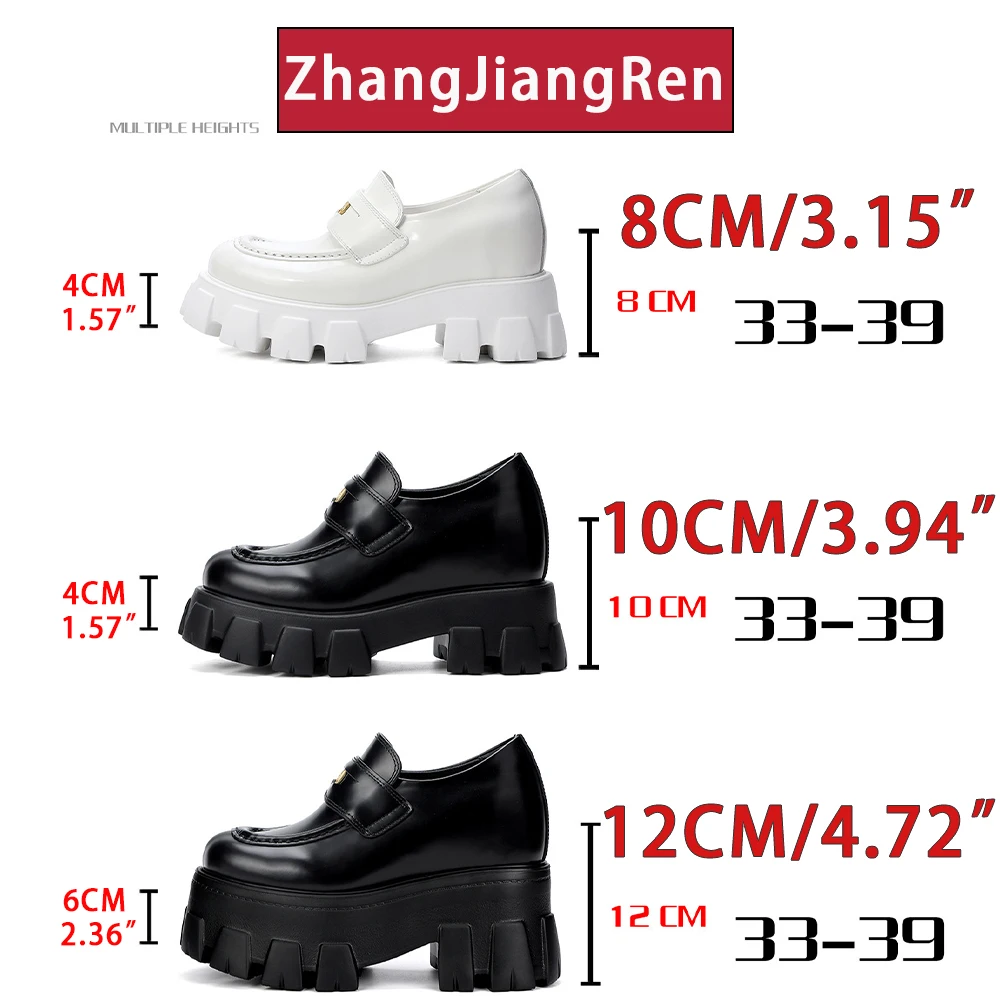 ZJR 12cm Women Elevator Shoes Platform Loafers 8cm Inner Increasing Shoes Genuine Leather Cowhide Loafers Increase Height 10cm