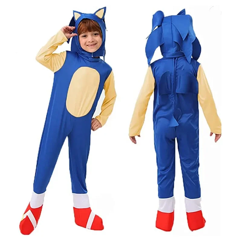 Sonic เครื่องแต่งกายเด็กเม่น Lightning Mouse Jumpsuit อะนิเมะ Sonic Boy Cos เกมเครื่องแต่งกาย