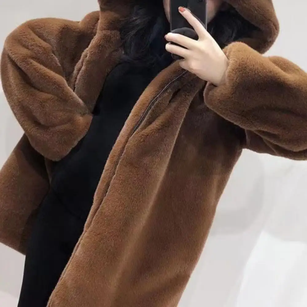 Cappotto di media lunghezza allentato con cappuccio Cute Bear Ears Zipper addensato Top Fashion Solid Coats pendolare eleganti giacche Casual superiori