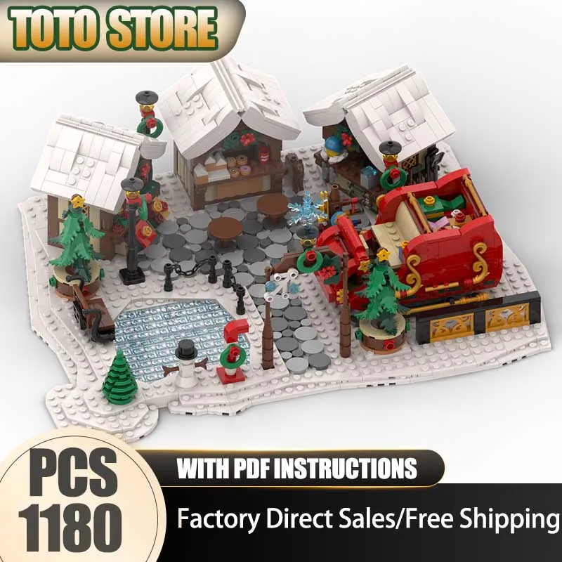 

Сезонный набор строительных блоков MOC: Модель Рождественского рынка, технологичные кирпичики для самостоятельной сборки, праздничный конструктор, подарочный набор