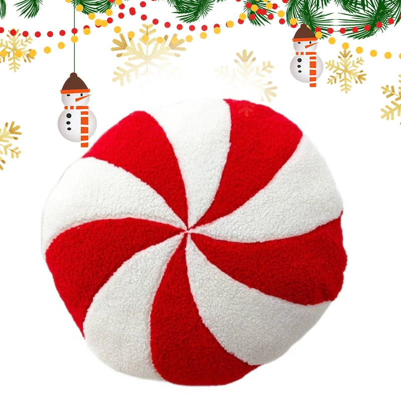 35cm Round Cushion Spiral Lollipop Christmas Peppermint Pillow for Bedroom Bed Sofa Decorative for Xmas Holiday Decoration