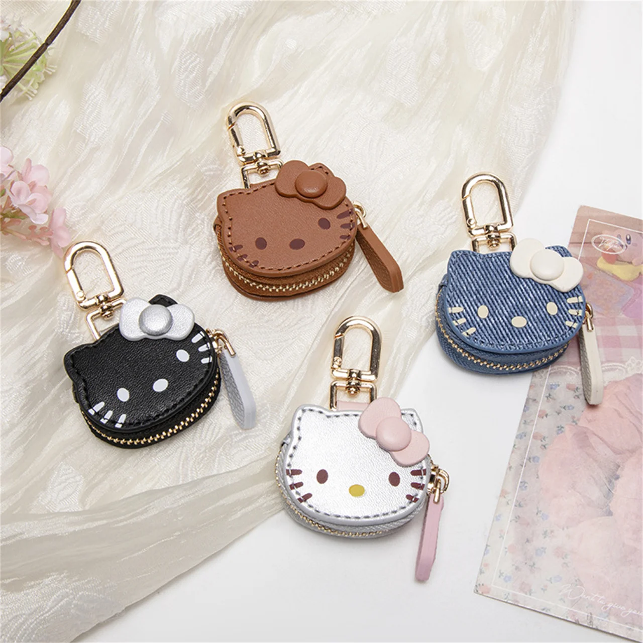 Cartoon Sanrio Hello Kitty Keychains Pendent Cute Kitty Cat Earphone Bag Pendent Mini Wallet Keychain Storage Bags Girl Gift