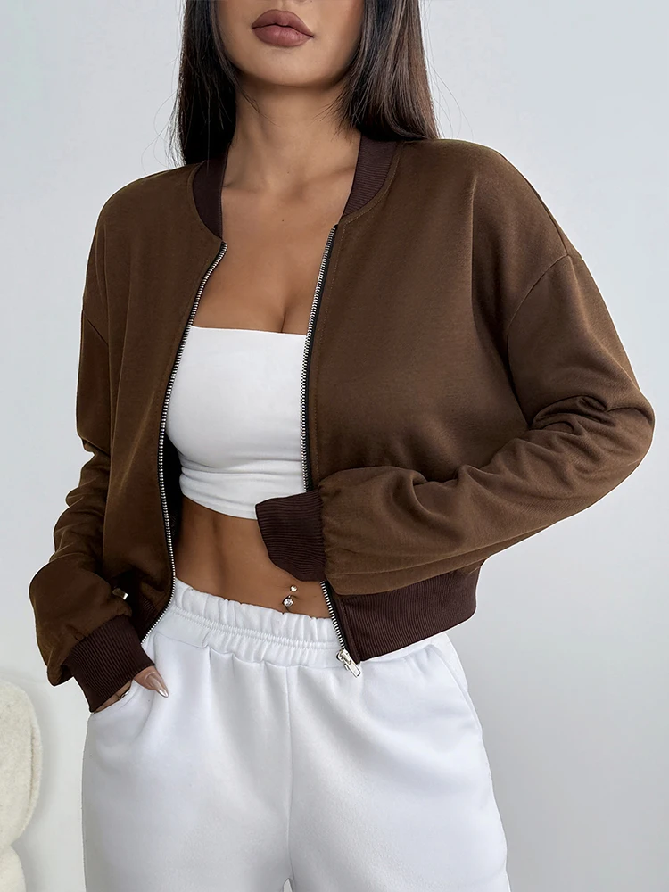 Podzimní nová dámská bunda, kabát, topy, streetwear, módní velbloudí bunda s dlouhým rukávem, zipy, dámská ležérní štíhlá všestranná bunda - náhled 2