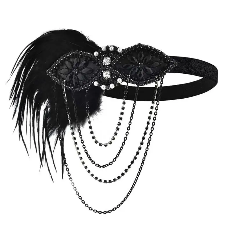 39BD Federn Stirnbänder Damen Pailletten Haarbänder Kopfbedeckung Festival Kopfschmuck Requisiten – Detail 7