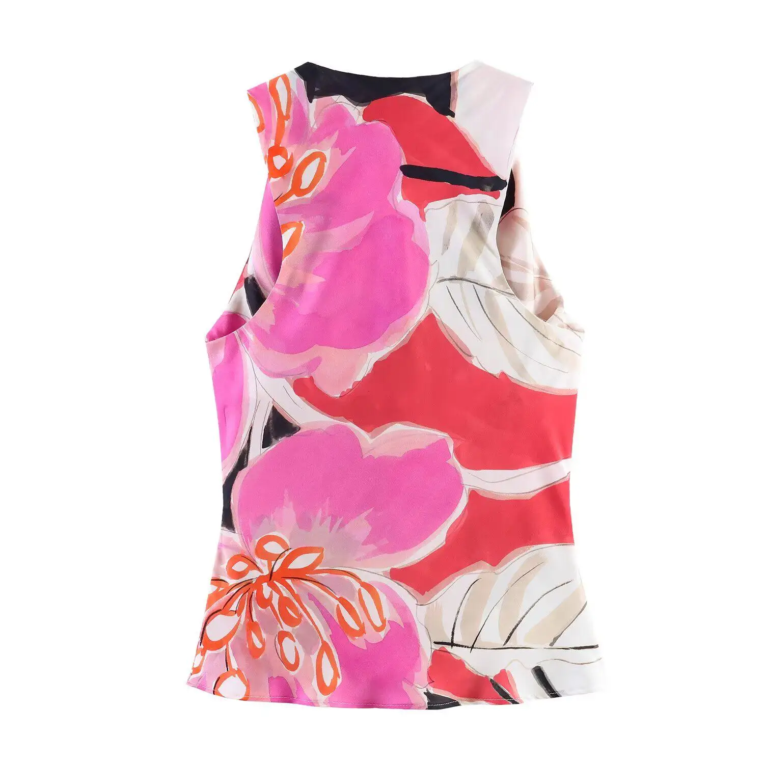 JNLEAOG Summer New Women's Silk Satin Printed Top Knot Decorated Midi Skirt Fashionable Two-Piece Set Floral Pattern Polyeste... view 3