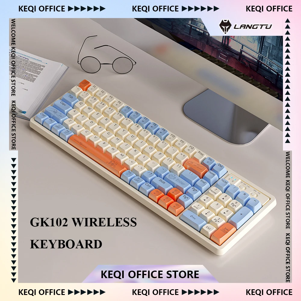 Langtu GK102 Wireless Keyboard Multi Color Light Up Key Mechanical Bluetooth Keyboard 102 Keys Gaming Computer Accessories Gifts