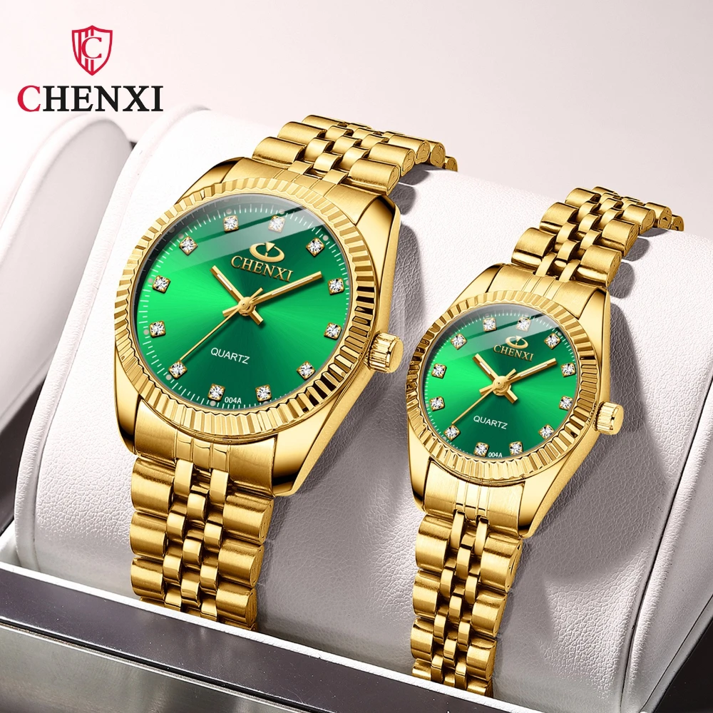 CHENXI Casal Relógio Mulheres Quartz Relógio Luxo Dourado Aço Inoxidável часы женские Relogio Femininowlンース レディース Montre