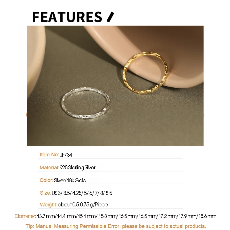 F.I.N.S Korean Simple Irregular Slim Ring Female Concave Finger Fine Rings for Women S925 Sterling Silver Stackable Ring